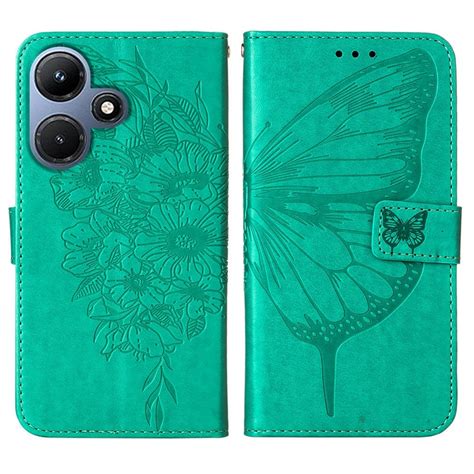 For Infinix Hot I X Embossed Butterfly Leather Phone Case Green Alexnld