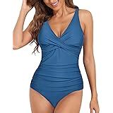 Amazon Haivido Women S V Neck Tankini Set Criss Cross Back Tankini Top With Bikini Bottom