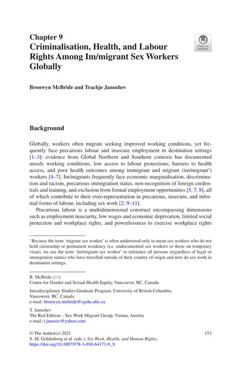 Pdf Criminalisation Health And Labour Rights Among Im Migrant Sex Workers Globally