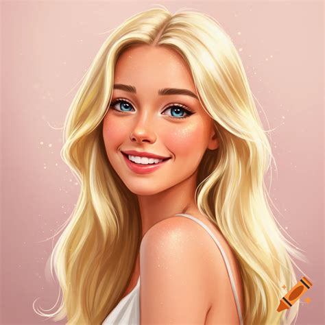 A Digital Painting Of A Smiling Blonde Woman With Blue Eyes On Craiyon