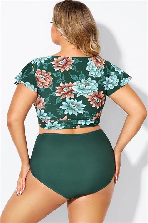 Floral Print Retro Women Bikini Top With Sleeves Meet Curve Meet Curve