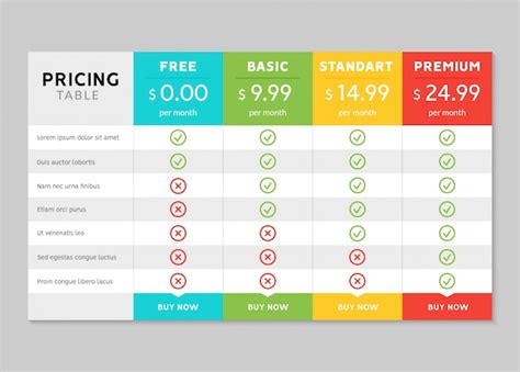 Dise O De Tabla De Precios Para Empresas Vector Premium