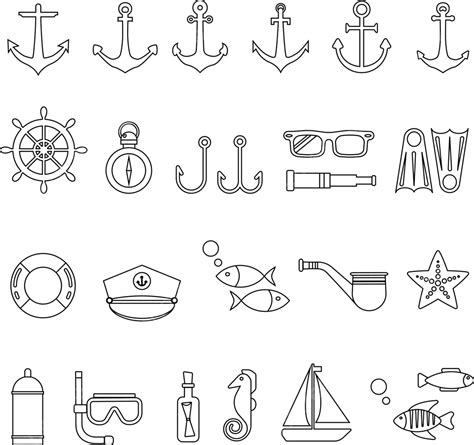 Marine Icon Set Isolated Diving Nautical Vector Isolated Diving Nautical Png And Vector With