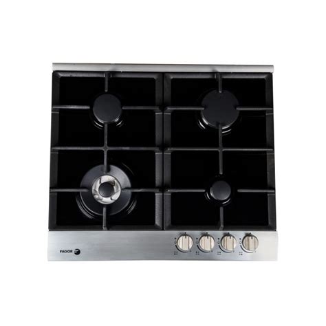 Fagor Gas Built In Hob 4 Burner 60 Cm Black Glass With Stainless Frame