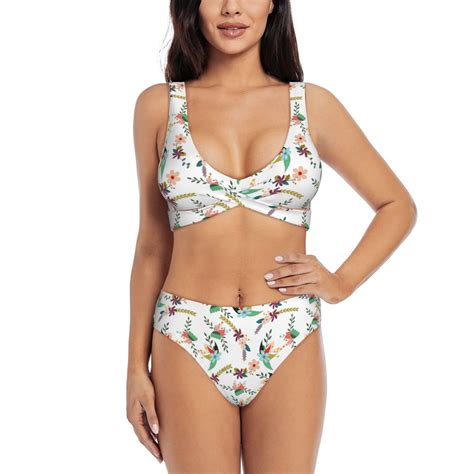 Rocae Pretty Floral With Leaves For Bikini Set For Women Two Piece Sexy High Swimsuits Split