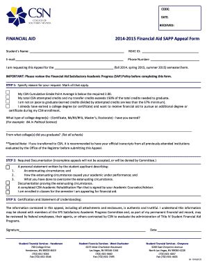 Fillable Online Csn Financial Aid Sapp Appeal Form Fax Email