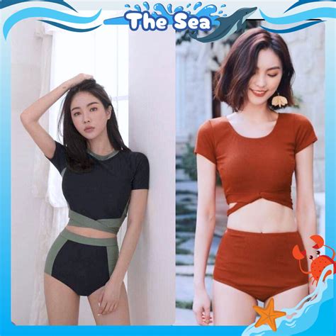 B I N Bikini M Nh O Croptop Tay Ng N Qu N L Ng Cao Ki U H N Qu C The Sea Shopee