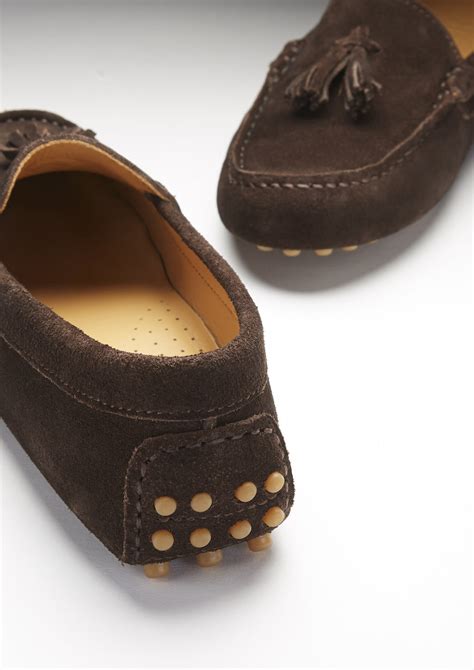 Women's Tasselled Driving Loafers, brown suede - Hugs & Co.