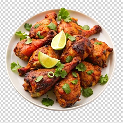 Tandoori Chicken On Plate Isolated White Background Premium AI