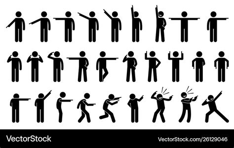 Stick Figures A Person Pointing Finger A Set Vector Image