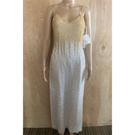 Scala Dresses Vintage 9sy2k Scala Beaded Sequin Gold White Silk