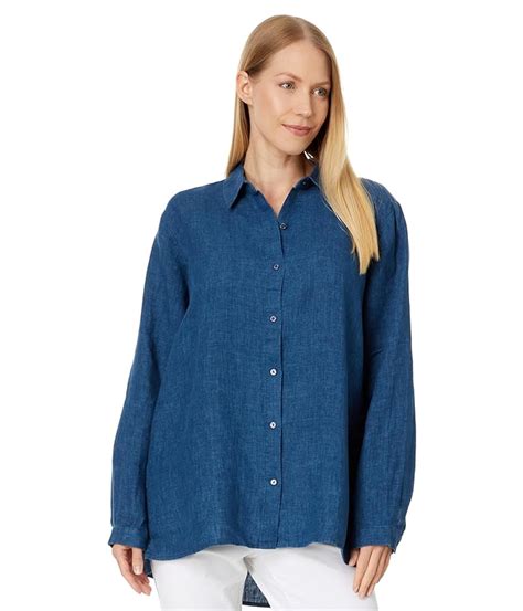 Women S Eileen Fisher Classic Collar Long Shirt Zappos