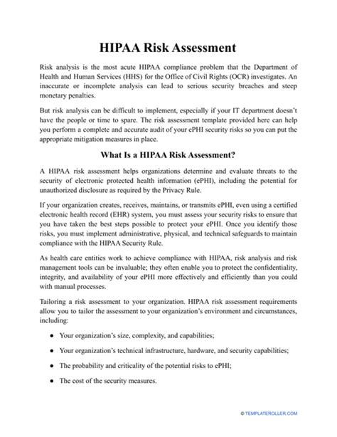 Hipaa Risk Assessment Template Fill Out Sign Online And Download Pdf