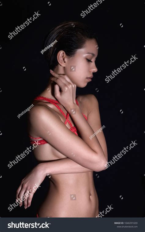 Nude Body Girl Red Rope Naked Stock Photo 1040291659 Shutterstock