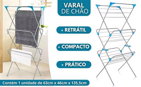 Varal Vertical De Chão - Varal De Chão Vertical Retrátil Sanfonado Roupa 3 Andar em Aço Dobrável ...