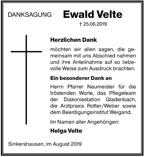 Traueranzeigen Von Ewald Velte Vrm Trauer De