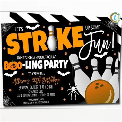 Halloween Bowling Party Invitation, Fall Halloween Invite, Spooky