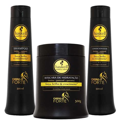 Kit Cavalo Forte Shampoo Condicionador 500ml Máscara 500g