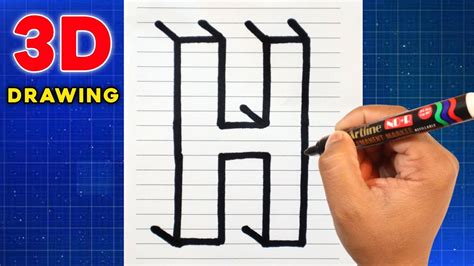 How To Draw The Letter H In 3D Step By Step Very Easy How To Draw 3d