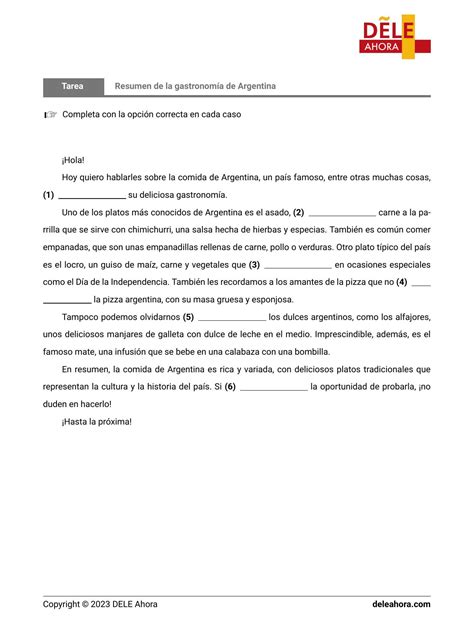 Resumen de la gastronomía de Argentina | Comprensión de lectura