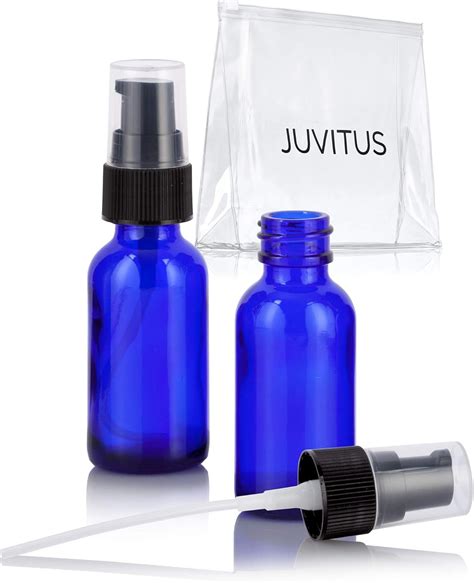 JUVITUS 1 Oz 30 Ml Cobalt Blue Glass Boston Round Bottle With Black