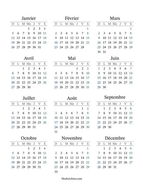 Titre Remplissable Calendrier Général Annuel avec le janvier 1