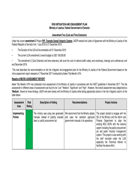 Fillable Online Info Undp Risk Mitigation And Engagement Plan Ministry