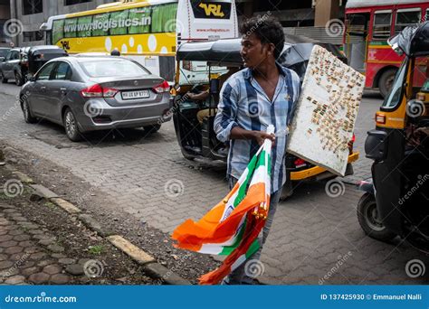 A Street Vendor Selling Indian Flag On The Streets Of Mumbai Editorial