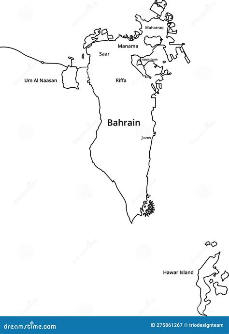 Bahrain Map Outline Detailed With Main Areas Names Stock Vector