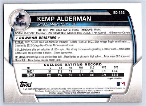 Kemp Alderman Marlins Rc St Card Bowman Draft Bd Ebay