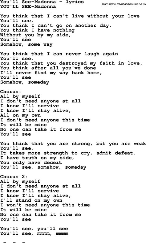 Love Song Lyrics for:You'll See-Madonna