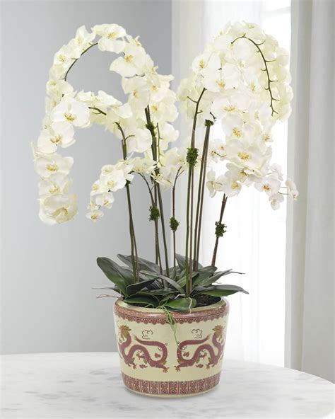 NDI Faux Orchid Phalaenopsis In Cream And Rust Planter 57 T Neiman