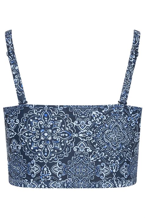 YOURS Plus Size Blue Aztec Print Shirred Bikini Top Yours Clothing