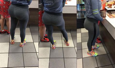Crazy Latina MILF Bubble At Dunkin Donuts In Grey Leggings Candid Best Premium