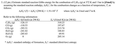 Solved 3 12 Pts Estimate Standard Reaction Gibbs Energy