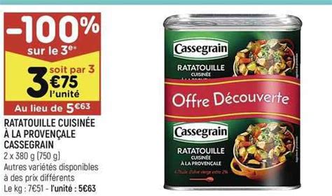 Promo Ratatouille Cuisinée à La Provençale Cassegrain chez Leader Price