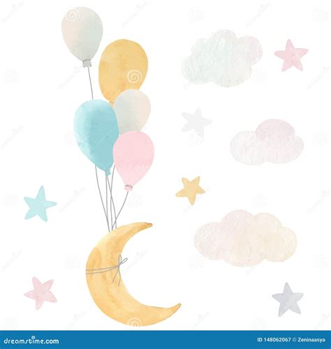 Vector Baby Moon Stars And Clouds Stock Vector Illustration Of Trend