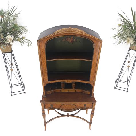 Berkey And Gay Painted Decorated Petit Secretary Display Cabinet With