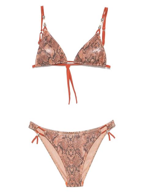 Pin Up Snake Print Triangle Bikini In Brown ModeSens