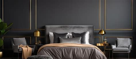 Premium Photo | Actual image of a dark grey bedroom with artwork on ...