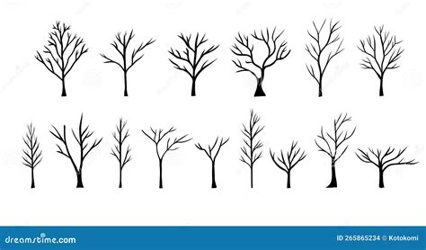 Naked Trees Silhouettes Set Vector Hand Drawn Isolated Illustrations Of Bare Trees Stock