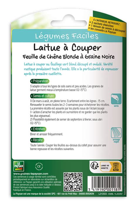 Laitue A Couper Feuille De Chene Blonde A Graine Noire Le Paysan Semences Et Accessoires