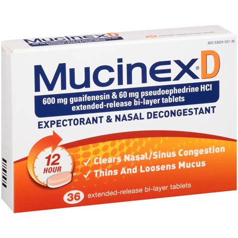 Reckitt Benckiser Mucinex D Expectorant And Nasal Decongestant 36 Ea