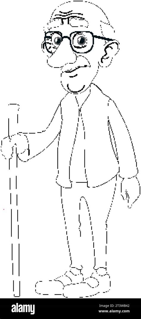 Vector Illustration Of An Old Man Walking With A Walking Stick Stock