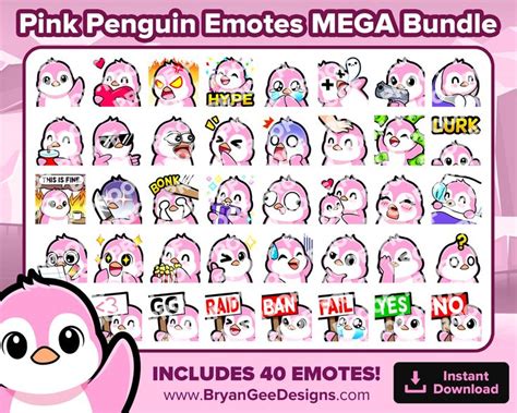 Pink Penguin Twitch Emotes MEGA Bundle For Streaming Youtube Emotes