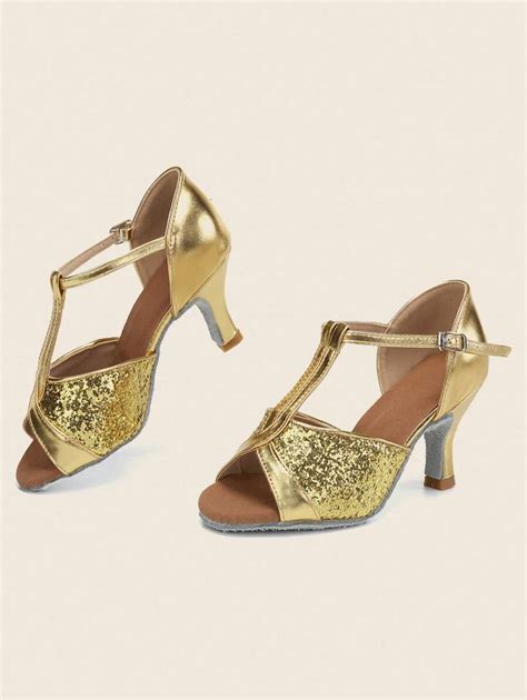 Glitter Dourado Mulheres Dan A Latina Sapatos Dedo Do P Aberto Salsa Pr Tica Sapatos Sal O De