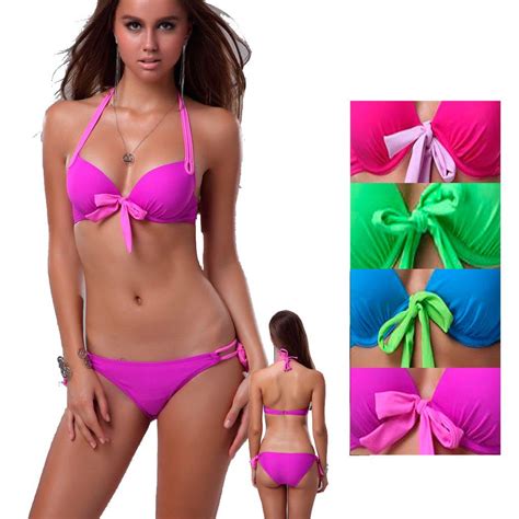 Hot Sexy Ladys Swimsuit Strappy Push Up Tie Front Side Tie Bikini Sets Swimwear Ebay
