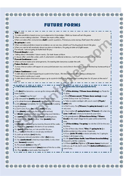 Future Forms ESL Worksheet By Petranka