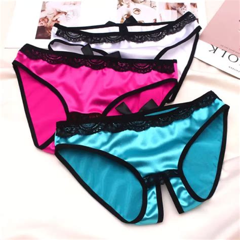 Satin Panties Open Crotchless Thongs G String Sexy Lingerie Briefs Underwear Picclick Uk