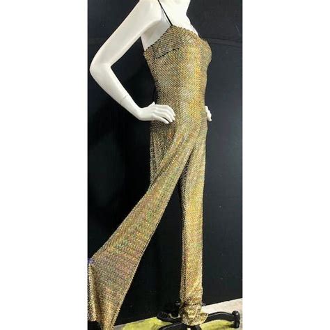 80s Metallic Jumpsuit Corset Back Slinky Gold Mosaic By Janine Of